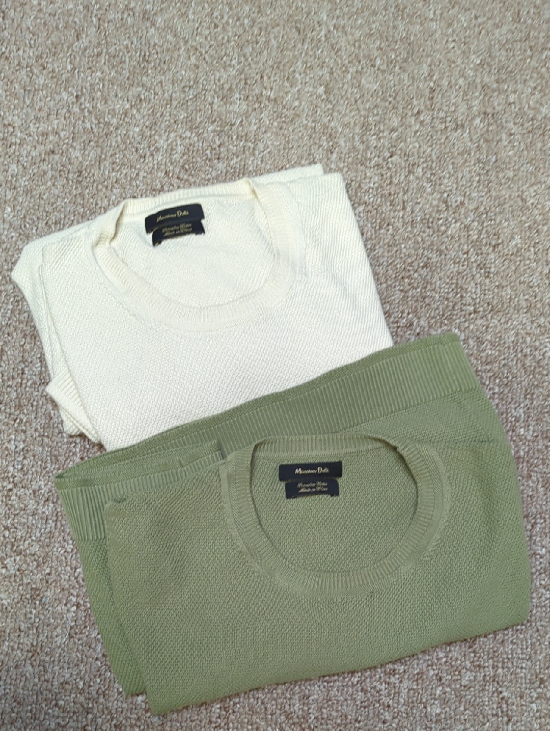 Massimo Dutti Men's Crewneck Sweaters Cream & Olive Green